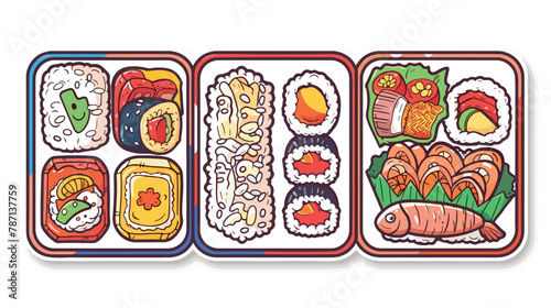 Hand drawn bento boxes. Japanese lunch box.