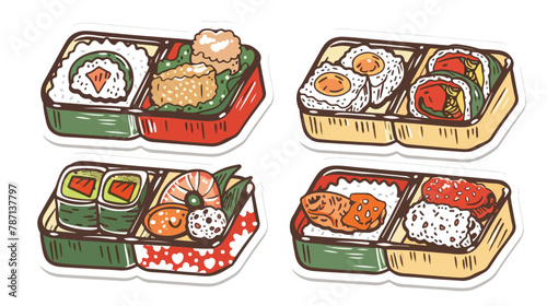 Hand drawn bento boxes. Japanese lunch box.