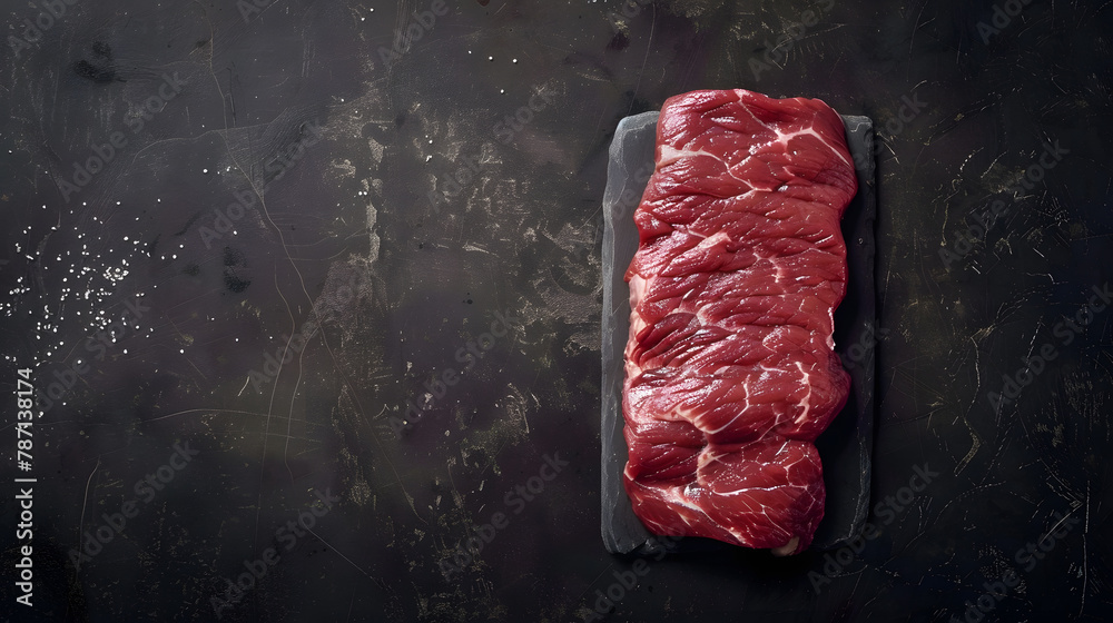 Raw top blade flat Iron beef organic meat Gray background Top View : Generative AI