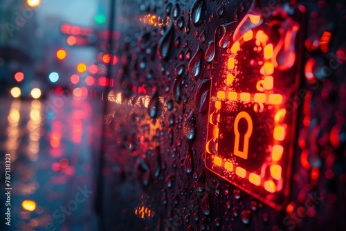 Moody digital security keypad with raindrops