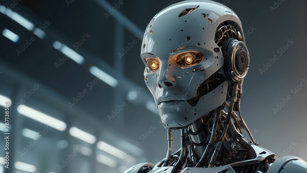 Futuristic robot with a blurred humanoid face Futuristic robot with a blurred humanoid face