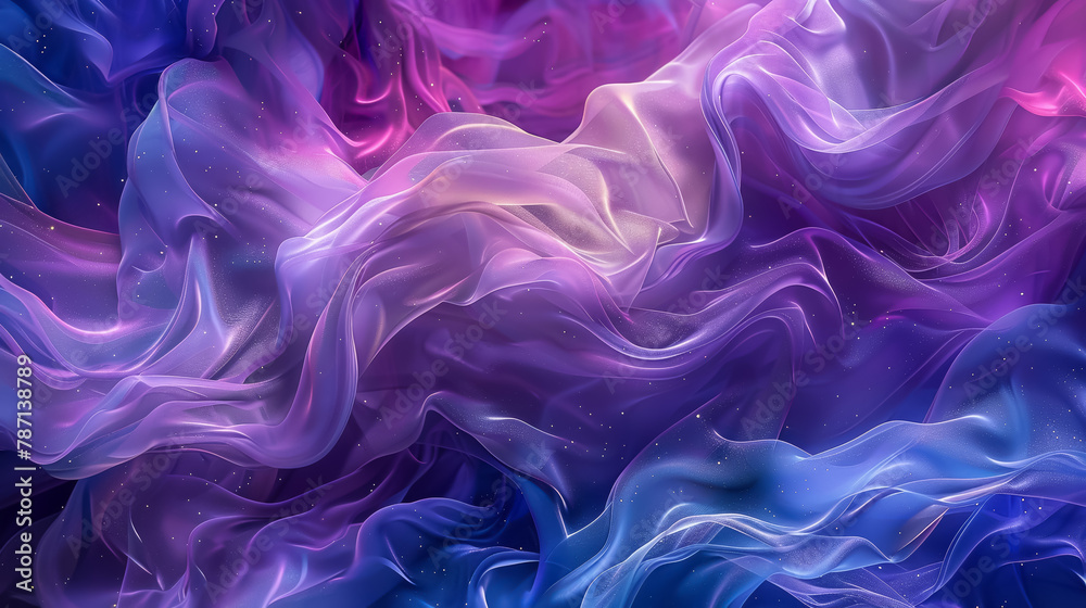 Fototapeta premium Surreal and flowing abstract shapes, a tapestry of purple and blue hues, digital liquid art, blend of colors, modern and peaceful
