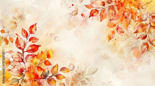 Autumn Watercolor  Artistic Background With Painted Fall Leaves