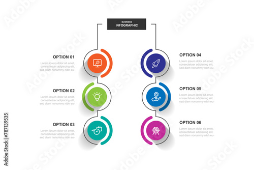 Design template infographic vector element with 6 step line connected suitable for workflow, timeline infograph, presentation, business information and graphic design more 