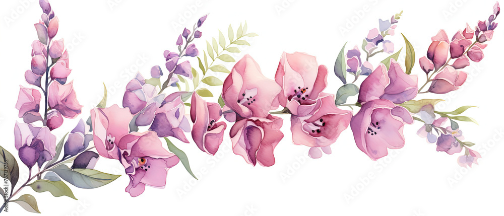 a watercolor painting of a bunch of flowers