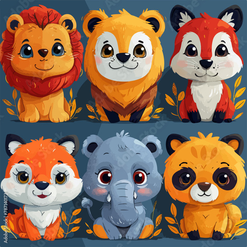 Set of avatars representing different animals. Colourful and attractive animal illustration in vectorial, safari, zoo animals