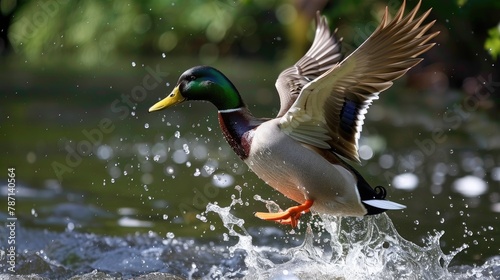 Wild Duck Seeking Food in the Spring