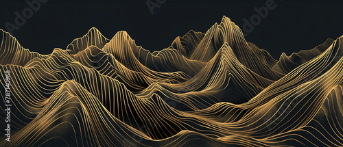 Mountain Majesty: Luxurious Gold Wallpaper Design with Striking Line Art Background photo