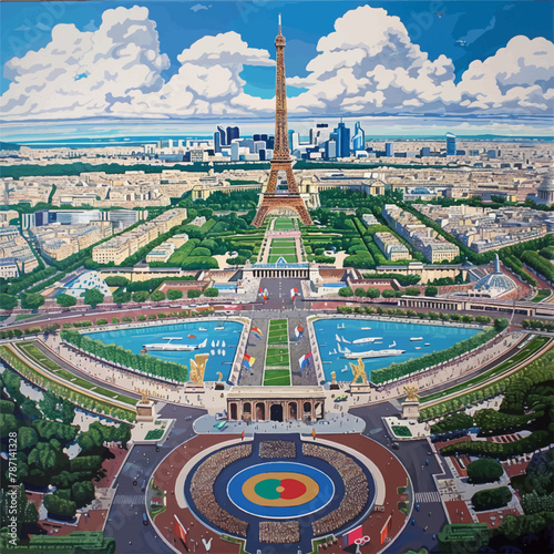 Olympic stadium at France with Eiffel tower in the background in vectorial, Paris olympic games, vector, vectorial