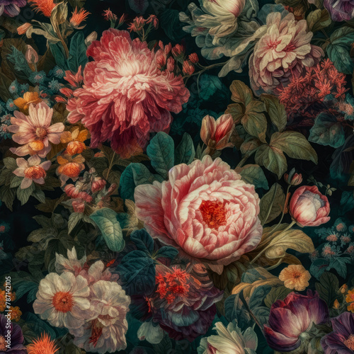 Seamless chintzy florals illustration pattern, rose flowers fashion, wallpaper design. Generative ai © designermetin