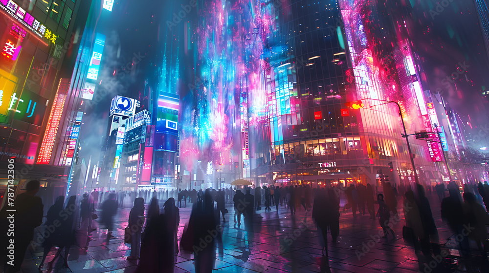 Digital Art High Tech Holographic Projection City Exterior, generative Ai