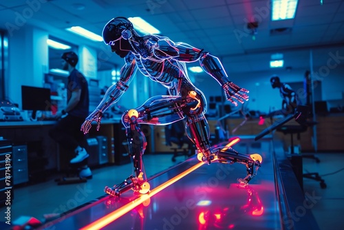 Biomechanical analysis with motion capture sensors  dynamic angle  well-lit lab  athlete in motion