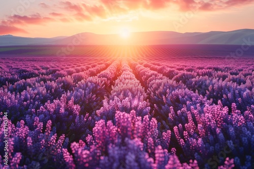 Beautiful Purple Flower fields, sunrise light