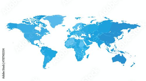 Fototapeta Naklejka Na Ścianę i Meble -  Blue world map flat vector isolated on white background