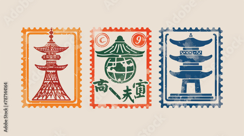 Japan China South Korea. Postage mail stamps postmark