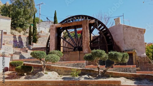 Ancient arabic mill, water noria at Abaran village in Murcia region, Spain Europe. Ruta de las Norias, Noria Grande photo