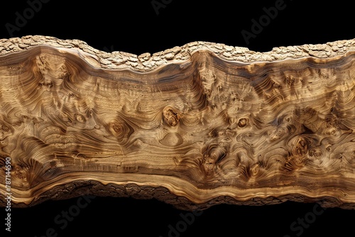 Natural Wood Grain Texture of Walnut Tree Slab Isolated on Black Background