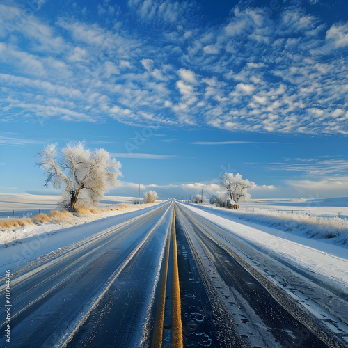 Endless Scenic Highway: Winter Grasp on North Dakota's Rural Landscape © Jeffery