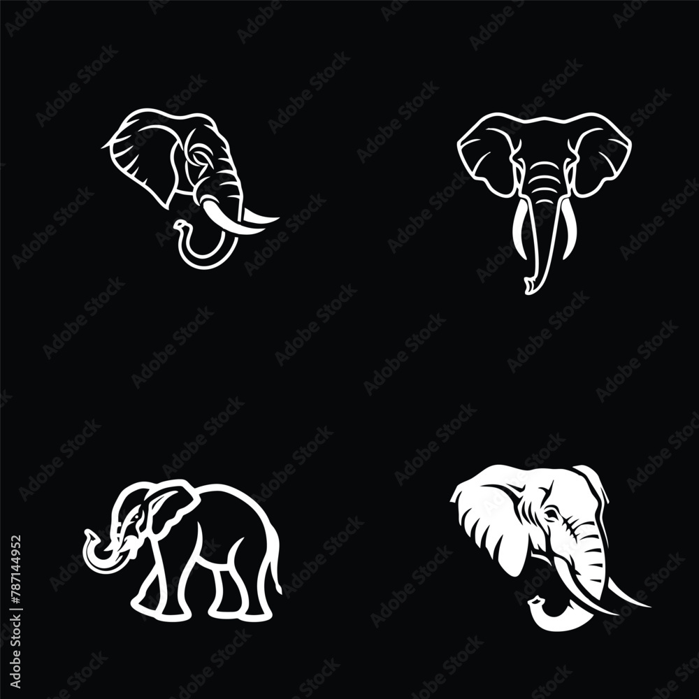 collection of elephant templates, logo design inspiration with black background ideas.