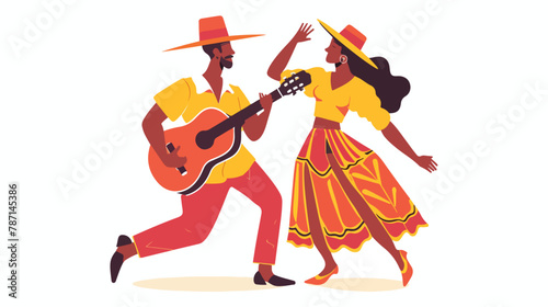 Brazilian dancers couple with guitar flat vector isolated on white background