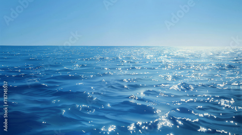 Calm ocean waters glistening under the sunlight. Nature and serenity concept. Design for relaxation, travel, and meditation content.