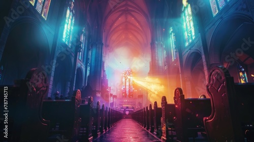 Glowing Cathedral of Ethereal Light - A Visionary Depiction of Spiritual Transcendence