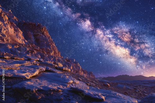 Majestic image of a star-filled night sky casting its brilliance over a serene desert landscape