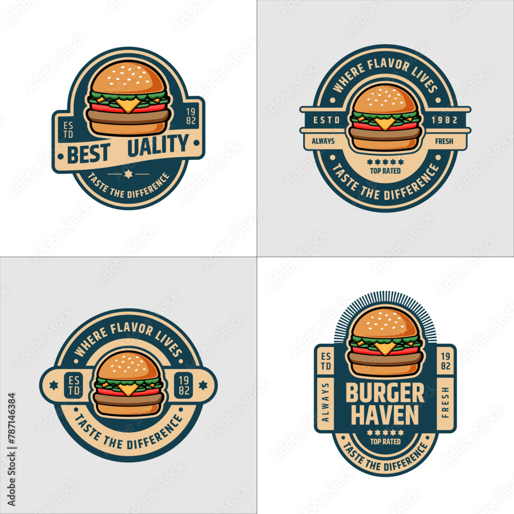 Obraz premium Badge Logo or Burger Fast Food Emblem Design