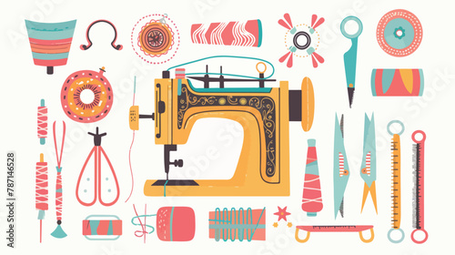 Needlework concept. Embroidery hoop sewing machine sc