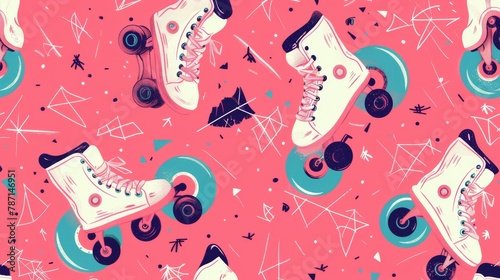 The roller skates make this seamless pattern pink and fun photo