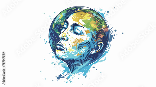 Planet with face. Earth day. Save the planet theme.