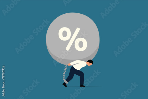 Risk of High Interest Rate Debt Burden Concept.  Federal Rate Hike. Heavy Loan Payments. Businessman Burdened by High Interest. Vector Illustration of Businessman Burdened by High Interest.