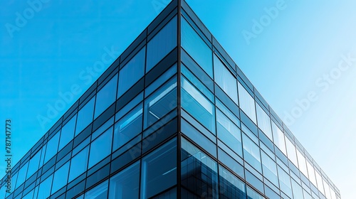 Modern glossy black office building with white reflective windows