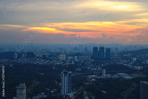 The skyline of Kuala Lumpur, the capital city of Malaysia during sunset 