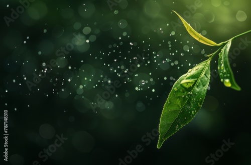 Grain rain, leaves and drops, spring background