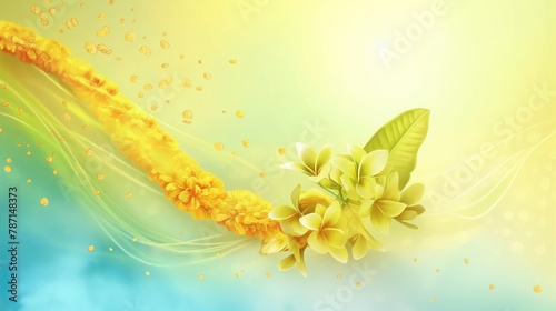 Bright yellow flowers on a copyspace background with green leaves as kerala festival concept with vishu kani holiday floral theme