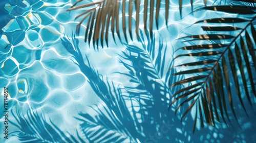 palm leaves shade on transparent blue water © Kanzul