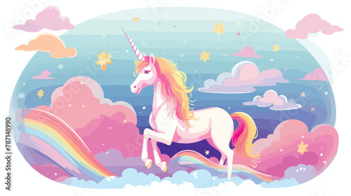 Pastel rainbow with unicorn vector Vector illustration