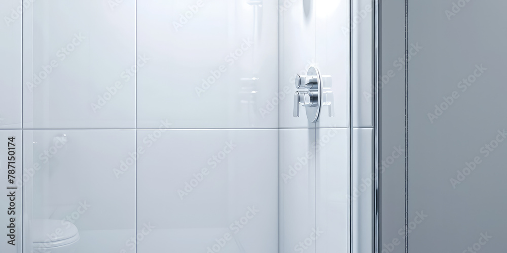 Obraz premium Modern shower cabin in the interior of the bathroom. Fashionable sanitary ware for home.