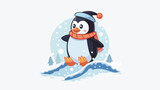 Penguin Sliding Ice Trail Vector Logo illustration Cu