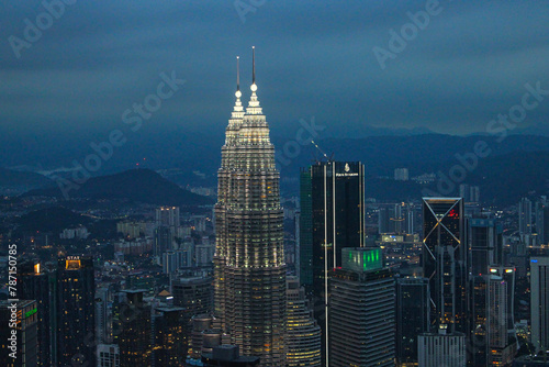 The skyline of Kuala Lumpur during night seen von  Menara KL Tower  photo