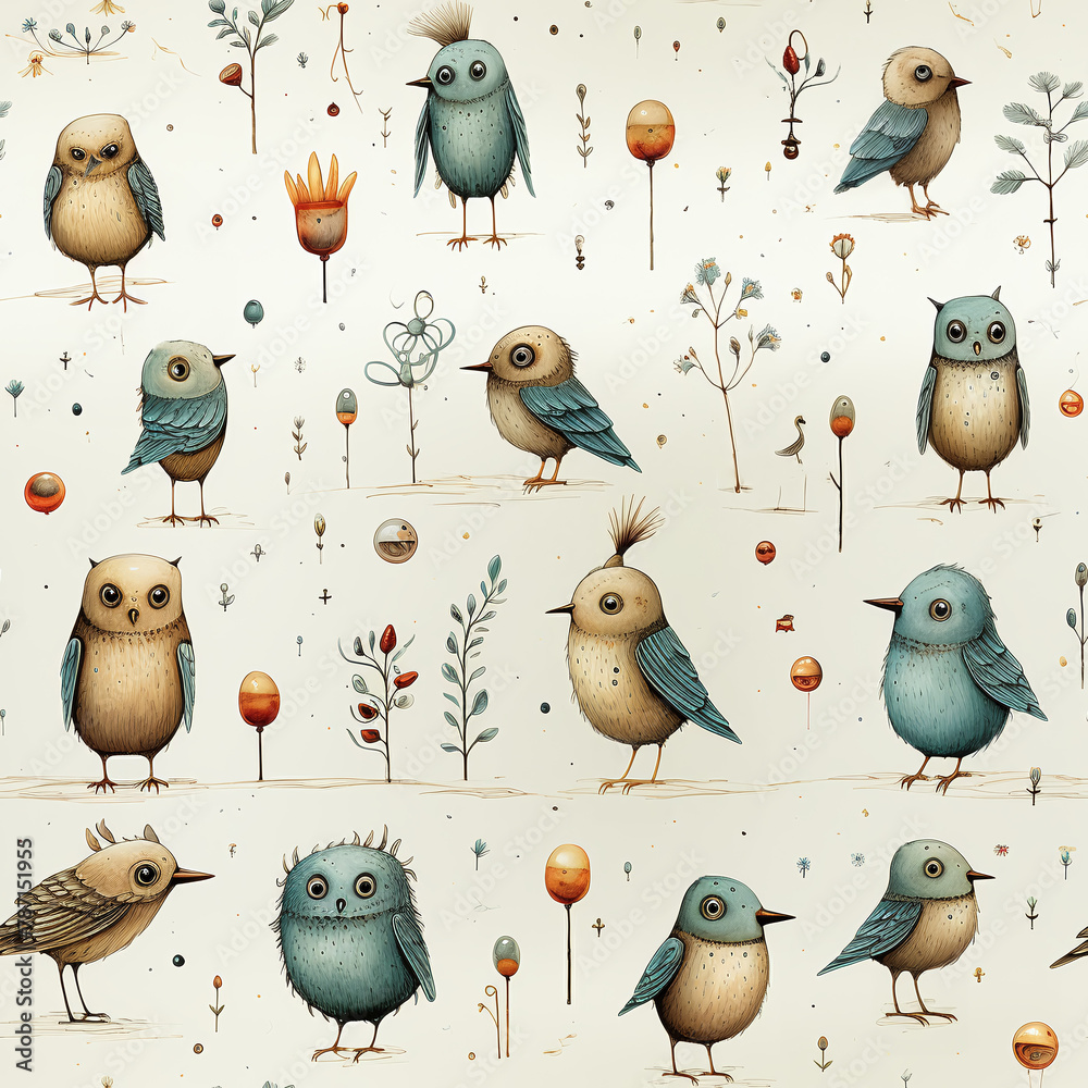 seamless pattern with birds - obrazy, fototapety, plakaty 