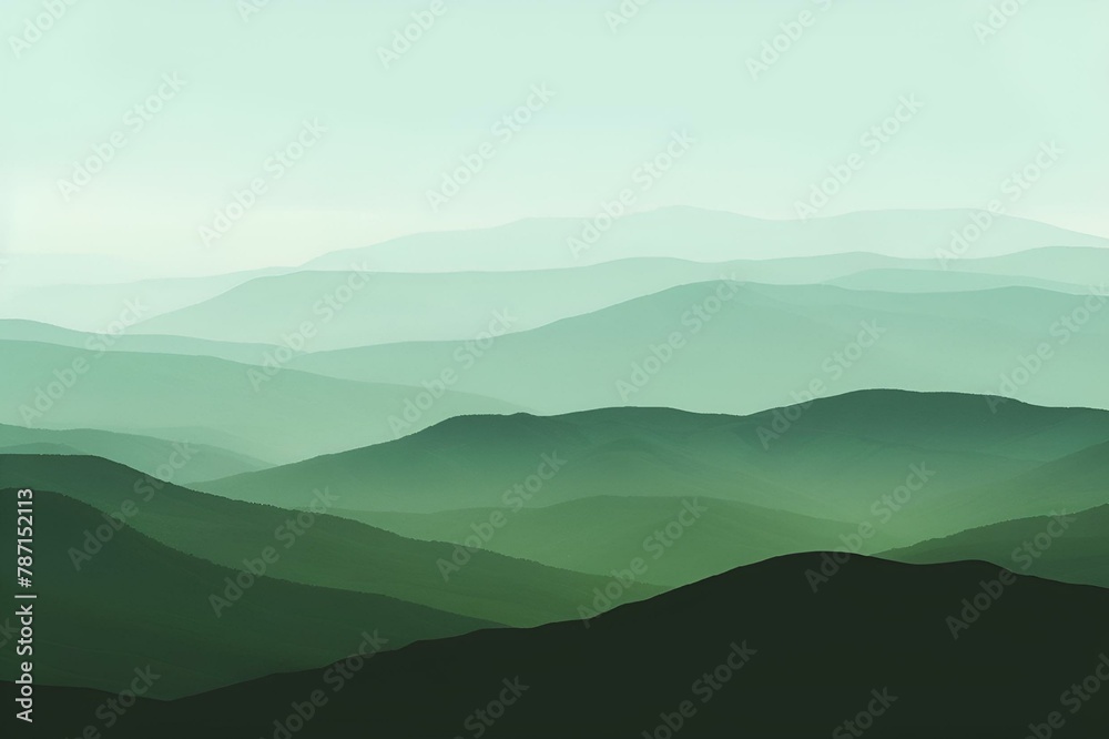 AI-generated illustration of mountain silhouettes in green shades