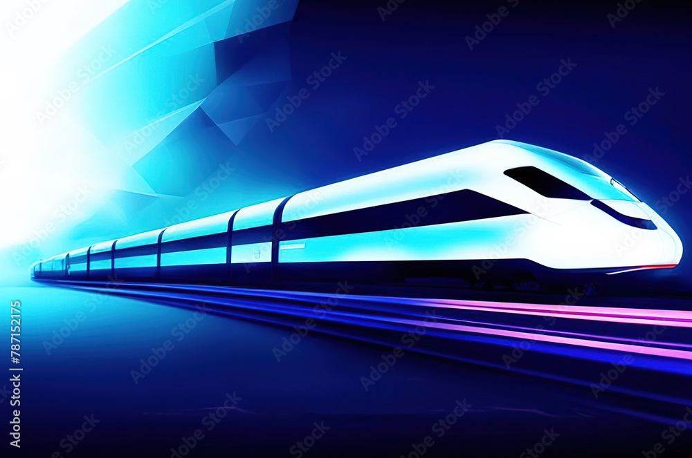 High speed train in the city at night. 3d rendering generative ai vector design - obrazy, fototapety, plakaty 
