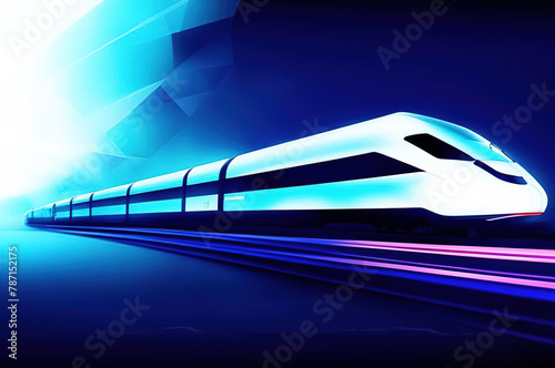 High speed train in the city at night. 3d rendering generative ai vector design