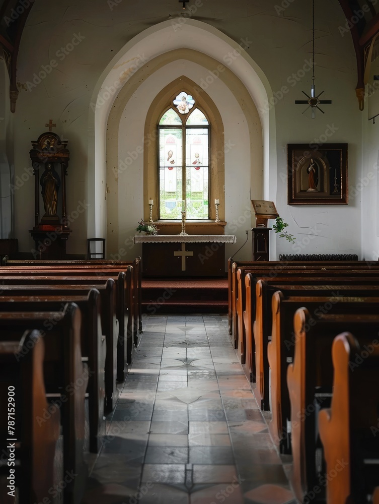 Majestic Interior of a Historic Christian Church with Intricate Architecture and Stained Glass Windows,Evoking a Sense of Reverence and Spiritual