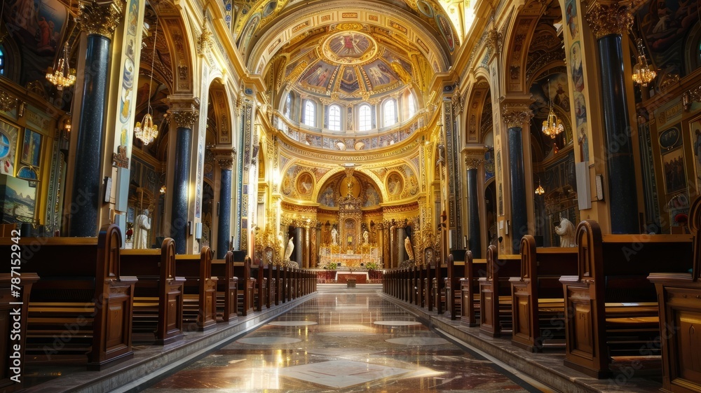 Majestic Interior of a Magnificent European Cathedral Adorned with Ornate Architectural Details and Soaring Vaulted Ceilings