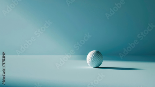 Minimalist Golf Ball on Soft Blue Background with Single Red Stripe photo