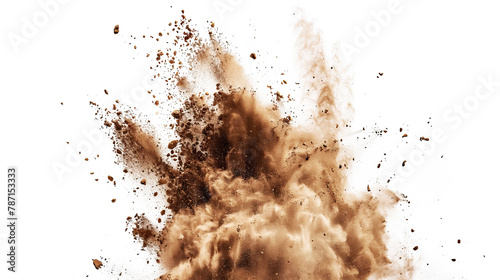 Dry soil explosion isolated on white background 