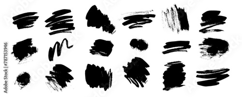 Black paint brush strokes. Vector abstract painting elements for Asian style visual identity. Hand drawn ink design elements. Grungy brush marks. Chinese ink sumi design elements isolated on white